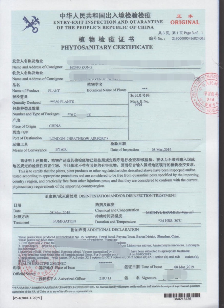 Phytosanitary Certificate