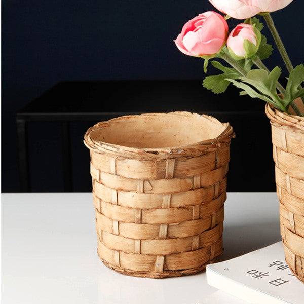 Bamboo Weave Patten Concrete Flowerpot