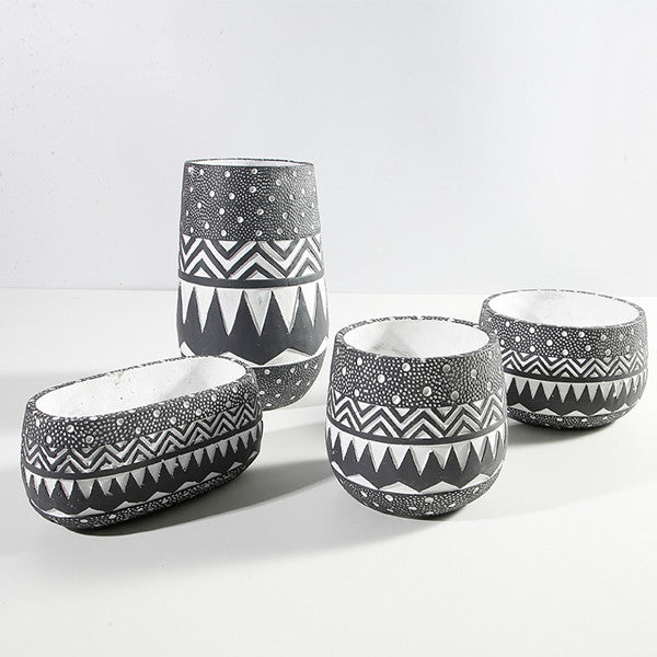 Cement Flowerpots Painted Embossed