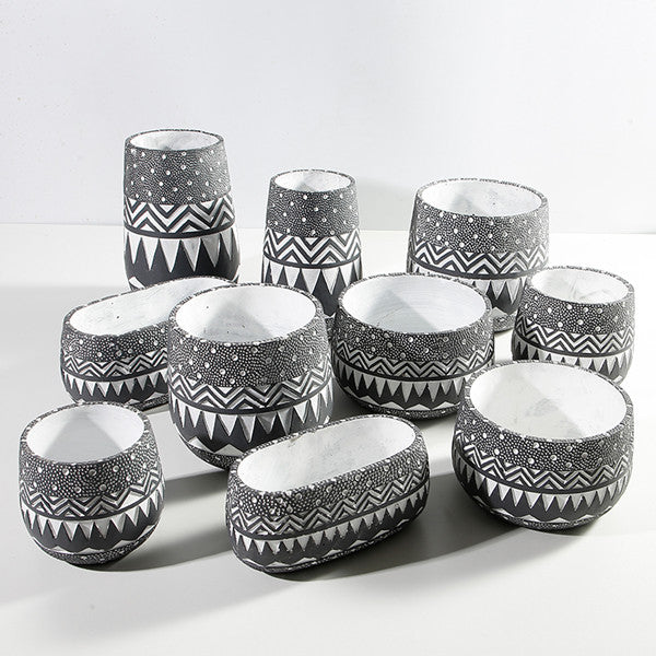 Cement Flowerpots Painted Embossed