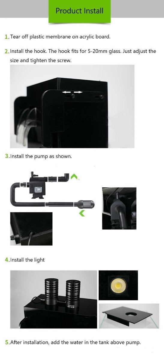 Hang-On-Glass UAS Upflow Algae Scrubber ATS With Pump And Light